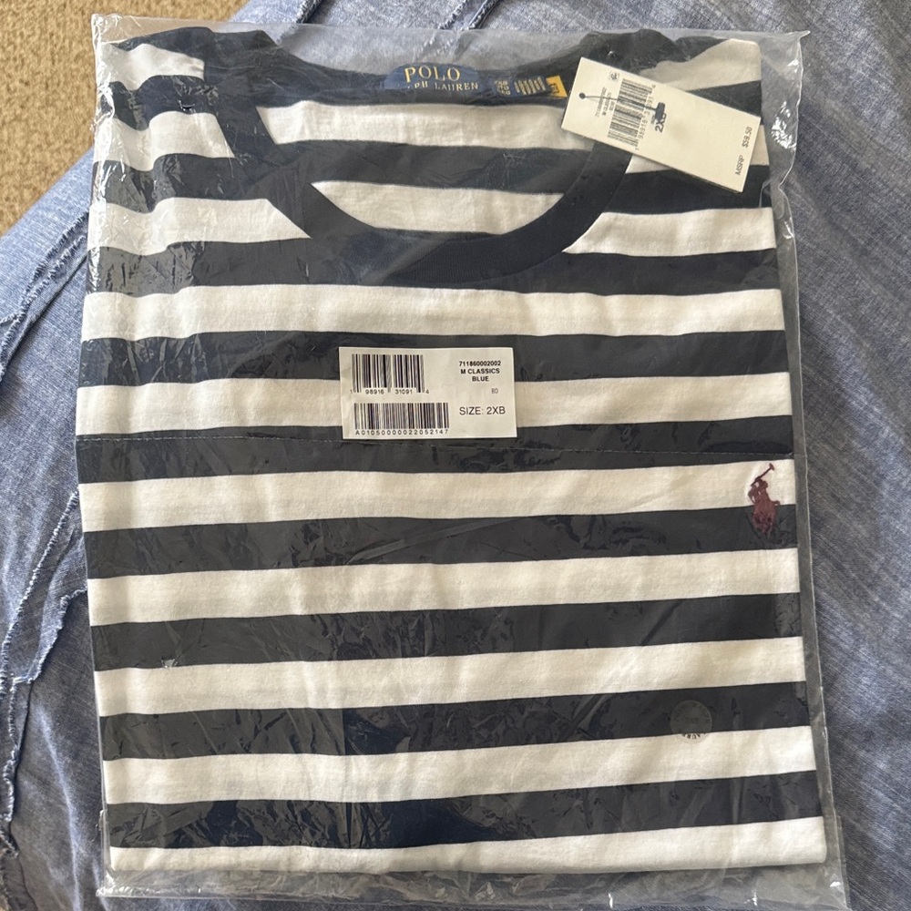 Polo Classic Navy and White Striped Tee
